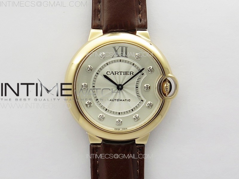 Ballon Bleu 36mm RG 3KF 1:1 Best Edition White Textured Dia Markers Dial On Brown Leather Strap A076