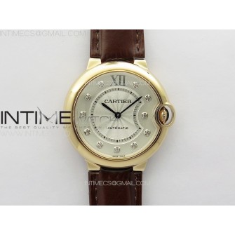 Ballon Bleu 36mm RG 3KF 1:1 Best Edition White Textured Dia Markers Dial On Brown Leather Strap A076