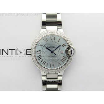 Ballon Bleu 33mm Diamonds Bezel SS 3KF 1:1 Best Edition Ice Blue Dial on SS Bracelet A076