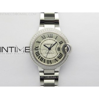 Ballon Bleu 33mm Diamonds Bezel SS 3KF 1:1 Best Edition White Textured Dial on SS Bracelet A076
