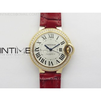 Ballon Bleu 33mm Diamonds Bezel RG 3KF 1:1 Best Edition White Dial on Red Leather Strap A076