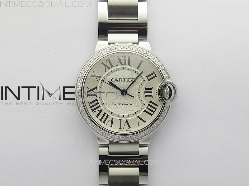 Ballon Bleu 36mm Diamons Bezel SS 3KF 1:1 Best Edition White Textured Dial on SS Bracelet A076