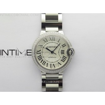 Ballon Bleu 36mm Diamons Bezel SS 3KF 1:1 Best Edition White Textured Dial on SS Bracelet A076