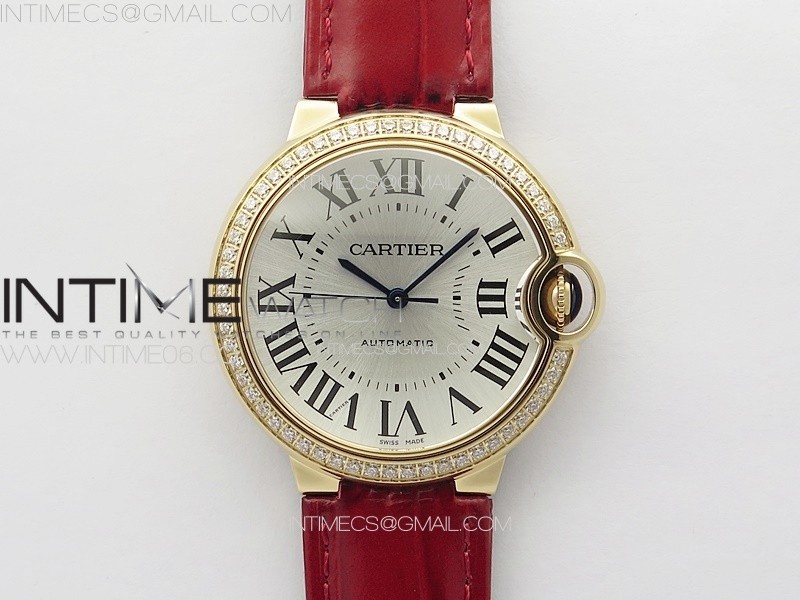 Ballon Bleu 36mm Diamonds Bezel RG 3KF 1:1 Best Edition White Textured Dial On Red Leather Strap A076