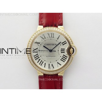 Ballon Bleu 36mm Diamonds Bezel RG 3KF 1:1 Best Edition White Textured Dial On Red Leather Strap A076