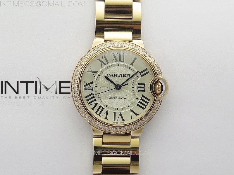 Ballon Bleu 36mm Double Diamonds Bezel RG 3KF 1:1 Best Edition White Textured Dial on SS Bracelet A076