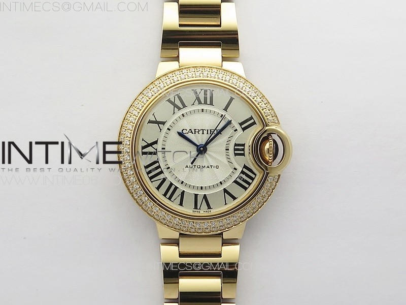 Ballon Bleu 33mm Double Diamonds Bezel RG 3KF 1:1 Best Edition White Textured Dial on SS Bracelet A076