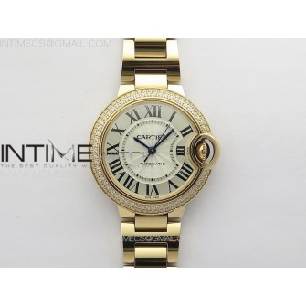 Ballon Bleu 33mm Double Diamonds Bezel RG 3KF 1:1 Best Edition White Textured Dial on SS Bracelet A076