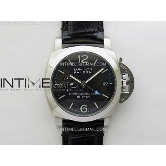 PAM1365 Z GMT SS VSF 1:1 Best Edition Black Dial on Black Leather Strap Asian P900