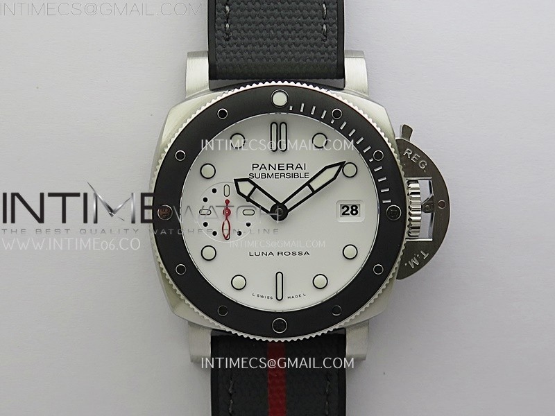PAM1579 Luna Rossa Submersible 42mm VSF 1:1 Best Edition White Dial On Black Fabric Strap P900