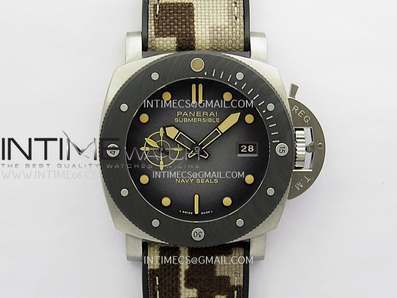PAM1669 Carbotech 47mm VSF 1:1 Best Edition Ombre Black Dial Blue Markers On Camouflage Strap P.900 Clone