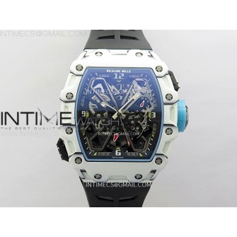 RM035-03 White Carbon/Blue Crown Z Factory Skeleton Dial on Black Rubber Strap Asian Skeleton movement