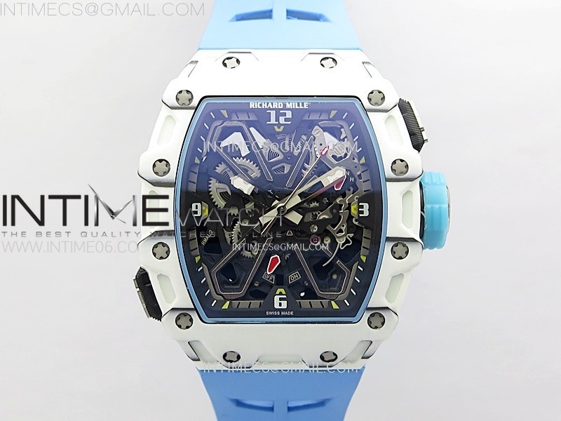 RM035-03 White Carbon/Blue Crown Z Factory Skeleton Dial on Blue Rubber Strap Asian Skeleton movement