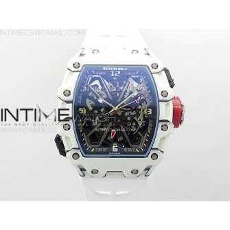 RM035-03 White Carbon/Red Crown Z Factory Skeleton Dial on White Rubber Strap Asian Skeleton movement
