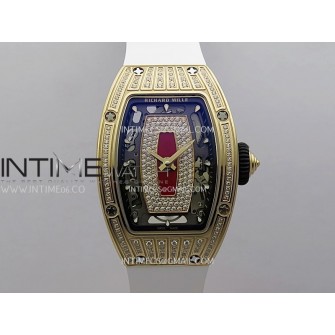 RM07 Paved Diamonds Bezel RG ZF Best Edition Diamonds Skeleton Dial On White Rubber Strap Asian CRMA2 Clone