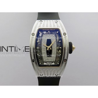 RM07 Paved Diamonds Bezel SS ZF Best Edition Diamonds Skeleton Dial On Black Rubber Strap Asian CRMA2 Clone