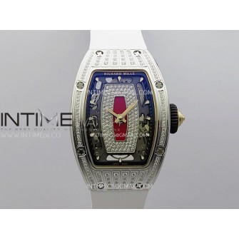 RM07 Paved Diamonds Bezel SS ZF Best Edition Diamond Skeleton Dial On White Rubber Strap Asian CRMA2 Clone