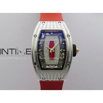 RM07 Paved Diamonds Bezel SS ZF Best Edition Diamonds Skeleton Dial On Red Rubber Strap Asian CRMA2 Clone