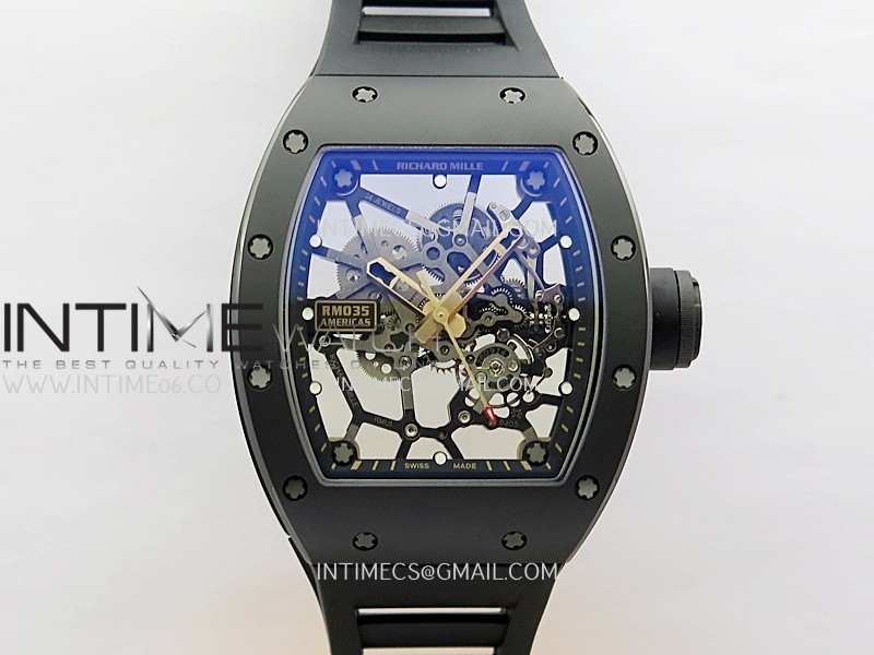 RM035 Americas Manual RG/Black Ceramic ZF 1:1 Best Edition Skeleton Dial On Black Rubber Strap Super Clone RMUL1