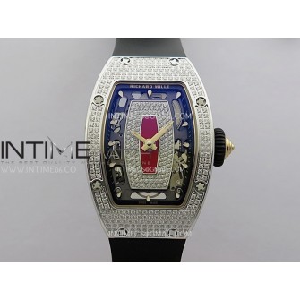 RM07 Full Paved Diamonds SS ZF Best Edition Red Diamond Skeleton Dial On Black Rubber Strap Asian CRMA2 Clone