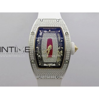 RM07 Full Paved Diamond SS ZF Best Edition Red Diamond Skeleton Dial On White Rubber Strap Asian CRMA2 Clone