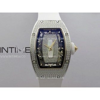 RM07 Full Paved Diamond SS ZF Best Edition White Diamond Skeleton Dial On White Rubber Strap Asian CRMA2 Clone