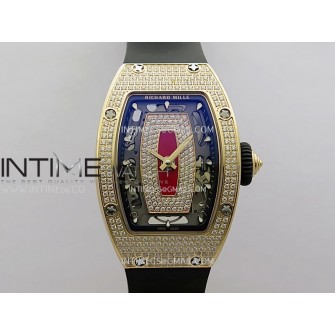 RM07 Full Paved Diamond RG ZF Best Edition Red Diamond Skeleton Dial On Black Rubber Strap Asian CRMA2 Clone