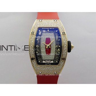 RM07 Paved Snowflake Cut Diamonds RG ZF Best Edition Red MOP Diamond Skeleton Dial On Red Rubber Strap Asian CRMA2 Clone