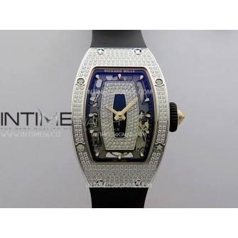 RM07 Paved Snowflake Cut Diamonds SS ZF Best Edition Black MOP Diamond Skeleton Dial On Black Rubber Strap Asian CRMA2 Clone