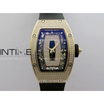 RM07 Paved Snowflake Cut Diamonds RG ZF Best Edition Black MOP Diamond Skeleton Dial On Black Rubber Strap Asian CRMA2 Clone