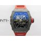 RM035-01 Black Carbon ZF Best Edition Skeleton Dial On Red Rubber Strap Super Clone RMUL2