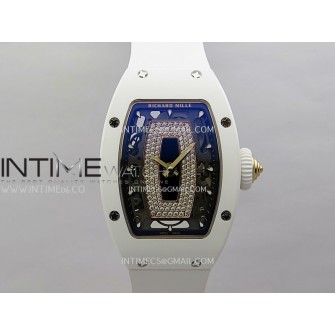 RM07 Real White Ceramic RG ZF Best Edition Black MOP Diamond Skeleton Dial On White Rubber Strap Asian CRMA2 Clone