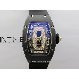 RM07 Real Black Ceramic RG ZF Best Edition Black MOP Diamond Skeleton Dial On Black Rubber Strap Asian CRMA2 Clone