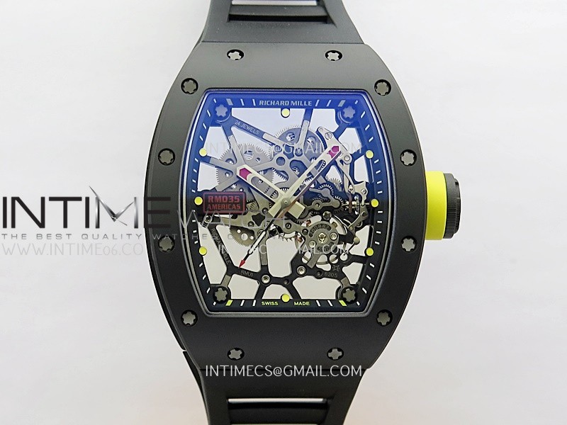 RM035 Americas Manual Carbon/Black Ceramic ZF 1:1 Best Edition Skeleton Dial On Black Rubber Strap Super Clone RMUL1