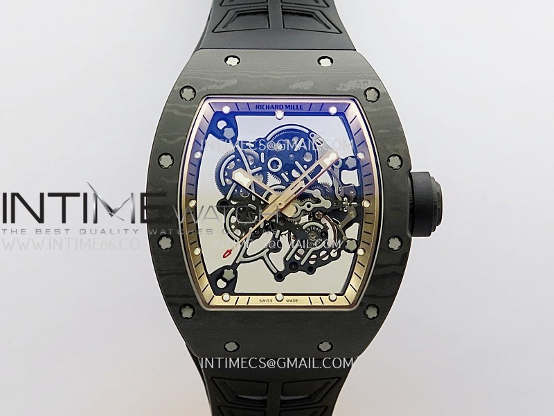 RM055 RG Inner Bezel Black Crown NTPT ZF 1:1 Best Edition Skeleton Dial On Black Shark Rubber Strap RMUL2 Super Clone
