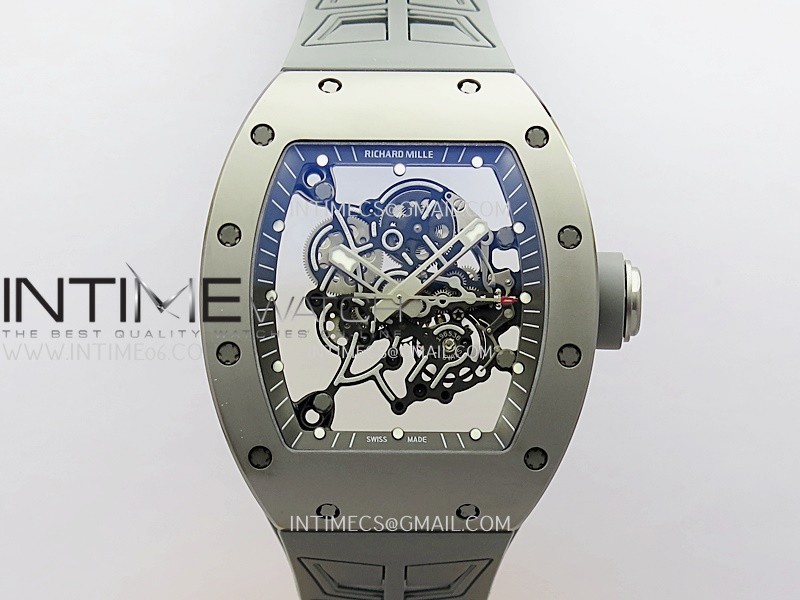 RM055 Titanium Carbide ZF 1:1 Best Edition Skeleton Dial On Gray Shark Rubber Strap RMUL2 Super Clone