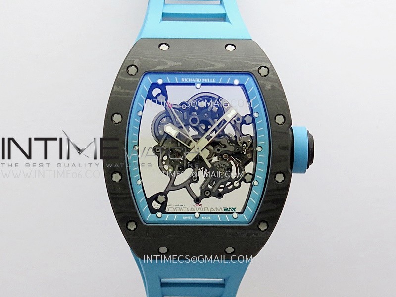 RM055 Blue Inner Bezel Blue Crown NTPT ZF 1:1 Best Edition On Blue Rubber Strap RMUL2 Super Clone V2