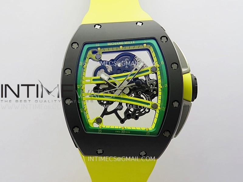 RM061 Black Ceramic ZF 1:1 Best Edition On Yellow Rubber Strap RMUL2 Super Clone