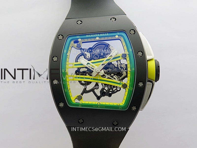 RM061 Black Ceramic APSF 1:1 Best Edition Skeleton Dial On Black Rubber Strap RMUL2 Super Clone