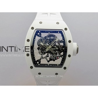 RM055 White Ceramic ZF 1:1 Best Edition Skeleton Dial On White Shark Rubber Strap RMUL2 Super Clone