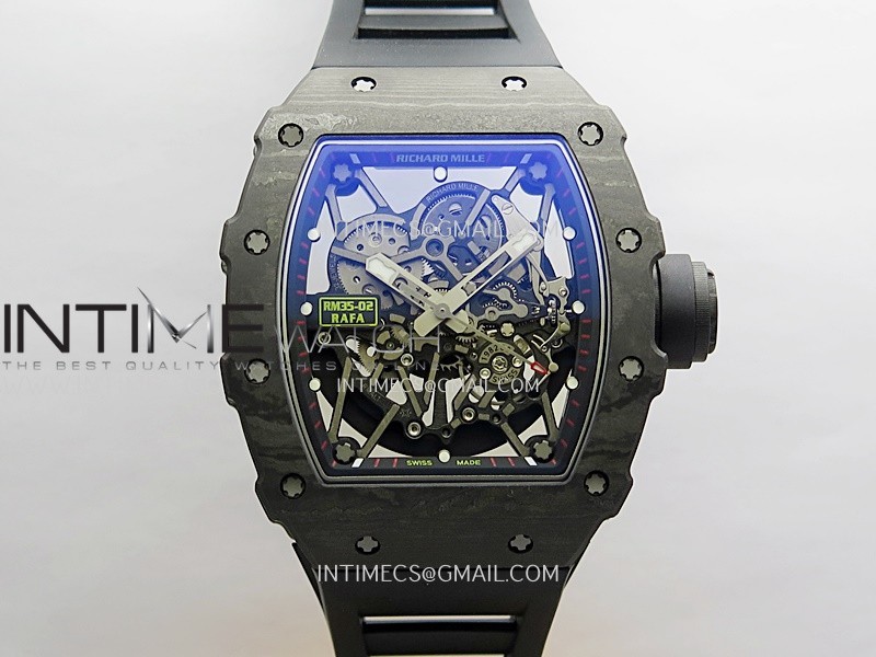 RM035-02 Real Black NTPT ZF 1:1 Best Edition Skeleton Dial On Black Rubber Strap Real Super Clone RMAL1 V7