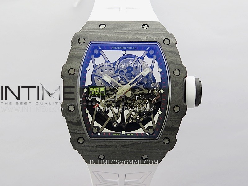 RM035-02 Real Black NTPT ZF 1:1 Best Edition Skeleton Dial On White Rubber Strap Real Super Clone RMAL1 V7