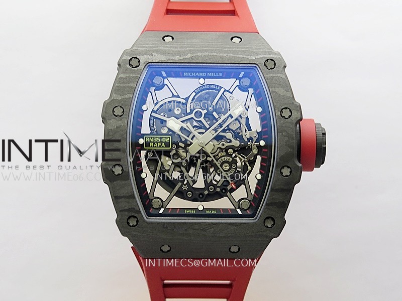 RM035-02 Real Black NTPT APSF 1:1 Best Edition Skeleton Dial On Red Rubber Strap Dandong Super Clone RMAL1